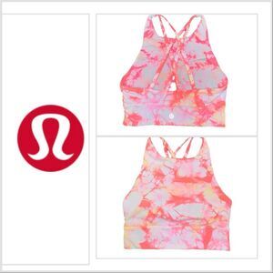 Lululemon Sports Bra High Neck Long Line Padded Dual Shibori White Grapefruit